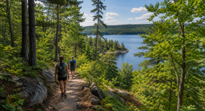 Hikers exploring a forest trail in an Ontario provincial park