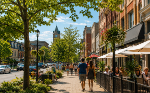 Visitors walking through downtown Stratford Ontario during summer